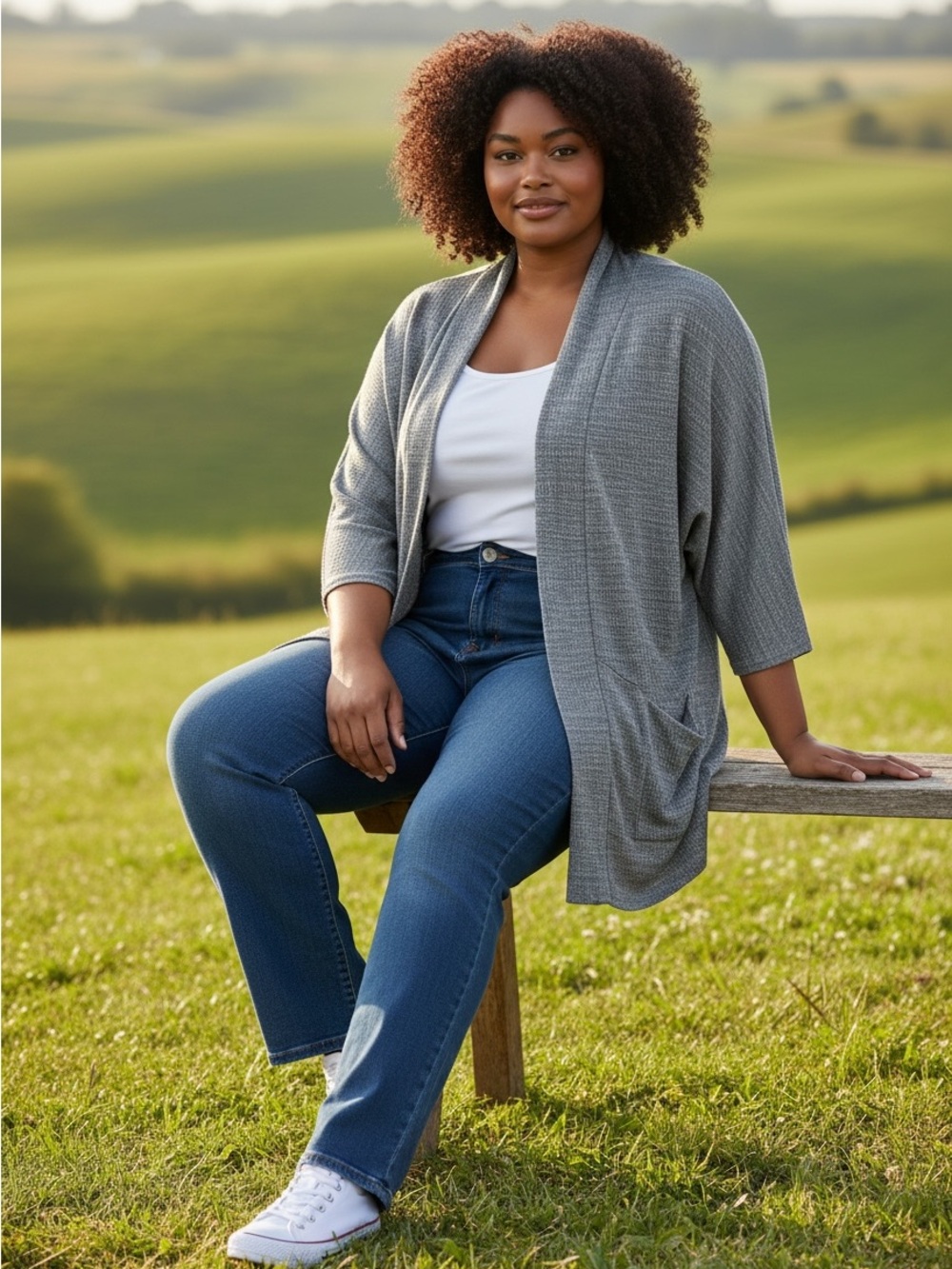 Belldini Open Front Cardigan Waffle Knit Gray Draped Women’s L